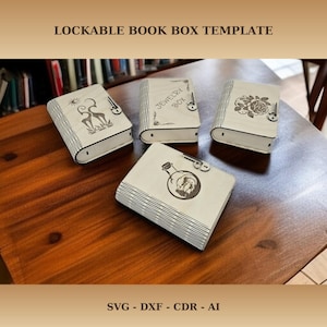 Paquete SVG de caja de libro con cerradura: diseños de cajas de joyería cortadas con láser (descarga digital)