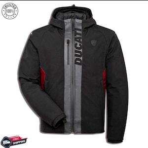 Ducati Hooded Motorcycle Jacket Black | Waterproof Biker  | Ducati Style Softshell Motorbike Coat for Men