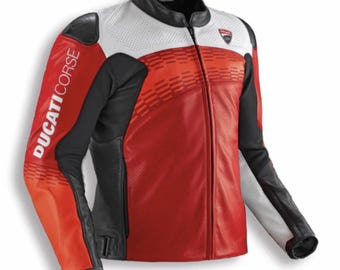 Ducati Corse C6 Herr Perforerad Lädermotorcykeljacka - Röd/Vit/Svart