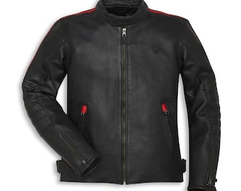 Chaqueta de moto de cuero Ducati para hombre / Hecha a mano, con certificación CE, armadura de competición, de piel de vacuno.