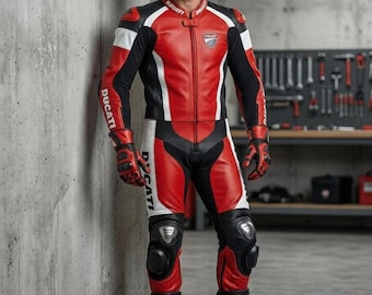 Mono de motociclismo Ducati Corse C6 de cuero rojo – Traje de motociclista blindado CE para día de pista