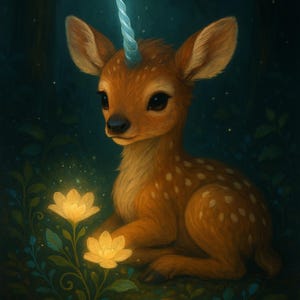 Fantasy Unicorn Fawn Art – 8x10 Printable Download | Enchanted Nursery Wall Decor