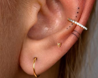 Titanium • Delta Spark • Flat Back Threadless  • Handmade 20G/18G/16G Push Pin Earring • Gold Silver • Helix Tragus Conch Nose Piercing