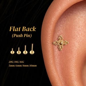20G/18G/16G Beaded Flower Flat Back Earring • Threadless Titanium Push Pin Stud • Conch, Tragus, Helix, Lobe, Cartilage, Nose Stud