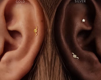 Titanium • Snake Stud • Flat Back Threadless  • Handmade 20G/18G/16G Push Pin Earring • Gold Silver • Helix Tragus Conch Nose Piercing