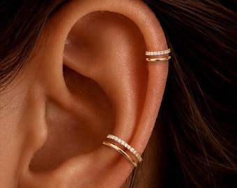 Titanium • CZ Double-Line Hoop • Clicker • Handmade 18G/16G • Gold Silver • Hinged Segment Nose Ring • Cartilage Hoop • Helix Earring Hoop