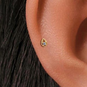 20G/18G/16G Teardrop Cubic Flat Back Earring • Threadless Titanium Push Pin Stud • Conch, Tragus, Helix, Lobe, Cartilage, Nose Stud
