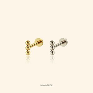 20G/18G/16G Triple Ball Flat Back Earring • Threadless Titanium Push Pin Stud • Conch, Tragus, Helix, Lobe, Cartilage, Nose Piercing