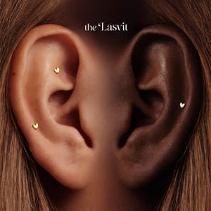 Titanium • Heart Stud • Flat Back Threadless  • Handmade 20G/18G/16G Push Pin Earring • Gold Silver • Helix Tragus Conch Nose Piercing