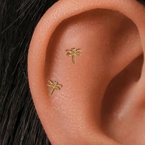 20G/18G/16G Dragonfly Push Pin Labret • Threadless Flat Back Earring • Tragus Stud • Flat Back Stud • Helix Stud • Cartilage • Nose Stud
