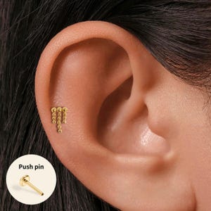 20G/18G/16G Ball Drop Chain Flat Back Earring • Threadless Titanium Push Pin Stud • Conch, Tragus, Helix, Lobe, Cartilage Stud