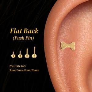 20G/18G/16G Bone Flat Back Earring • Threadless Titanium Push Pin Stud • Conch, Tragus, Helix, Lobe, Cartilage Stud