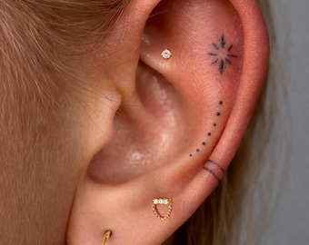 Titanium • CZ Chain Stud • Flat Back Threadless  • Handmade 20G/18G/16G Push Pin Earring • Gold Silver • Helix Tragus Conch Nose Piercing