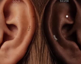 Titanium • Three Heart Stud • Flat Back Threadless  • Handmade 20G/18G/16G Push Pin Earring • Gold Silver • Helix Tragus Conch Nose Piercing