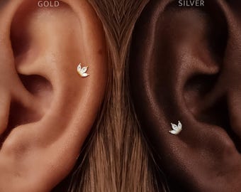 Titanium • Marquise Stud • Flat Back Threadless  • Handmade 20G/18G/16G Push Pin Earring • Gold Silver • Helix Tragus Conch Nose Piercing