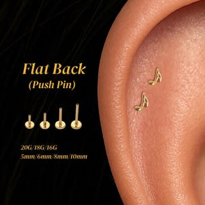 20G/18G/16G Mini Music Note Flat Back Earring • Threadless Titanium Push Pin Stud • Lobe, Tragus, Helix, Cartilage, Nose Piercing