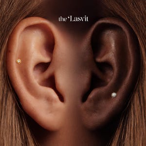 Titanium • Sun flower Stud • Flat Back Threadless  • Handmade 20G/18G/16G Push Pin Earring • Gold Silver • Helix Tragus Conch Nose Piercing