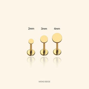 Flat Back Flat Circle Stud – Minimalist Threadless Earring • Titanium Cartilage Jewelry for Helix, Tragus, Lobe • 2mm 3mm 4mm Sizes