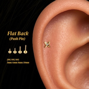 20G/18G/16G dainty flower CZ Flat Back Earring • Threadless Titanium Push Pin Stud • Conch, Tragus, Helix, Lobe, Cartilage, Nose Piercing