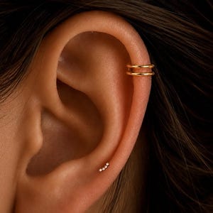 Titanium • 4CZ • Flat Back Threadless  • Handmade 20G/18G/16G Push Pin Earring • Gold Silver • Helix Tragus Conch Nose Piercing