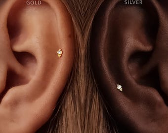 Titanium • Tiny Stud • Flat Back Threadless  • Handmade 20G/18G/16G Push Pin Earring • Gold Silver • Helix Tragus Conch Nose Piercing