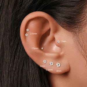 20G/18G/16G Cubic 1.5mm to 4mm Flat Back Earring • Threadless Titanium Stud • Conch, Tragus, Helix, Lobe, Cartilage, Nose Stud