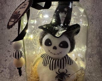 Spooky Halloween Lantern, Light up Mason Jar, Holiday Decor, Halloween Table Centerpiece, Halloween Mason Jar, Halloween Lantern,