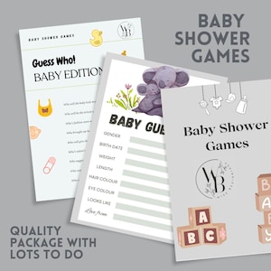 Ensemble de jeux pour baby shower imprimable de 7 activités amusantes et neutres pour les garçons ou les filles Souvenirs brise-glace Téléchargement numérique instantané