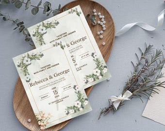 Bright Floral Wedding Invitation Template | Editable Boho Printable with Summer Flowers (Digital Download)