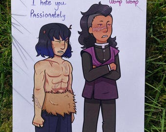 Inosuke Hashibira and Genya Shinazugawa bickering a5 print | Demon Slayer