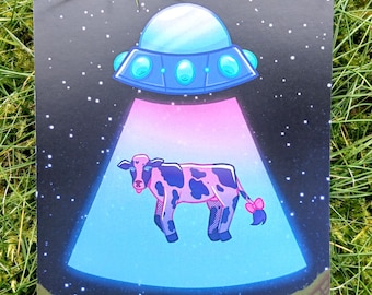 Moo-f-o | Cow Alien Ufo Abduction square print