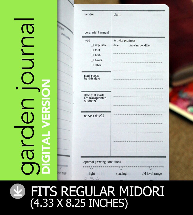 DIGITAL Garden Journal Fits the Midori Travel Regularsize Etsy