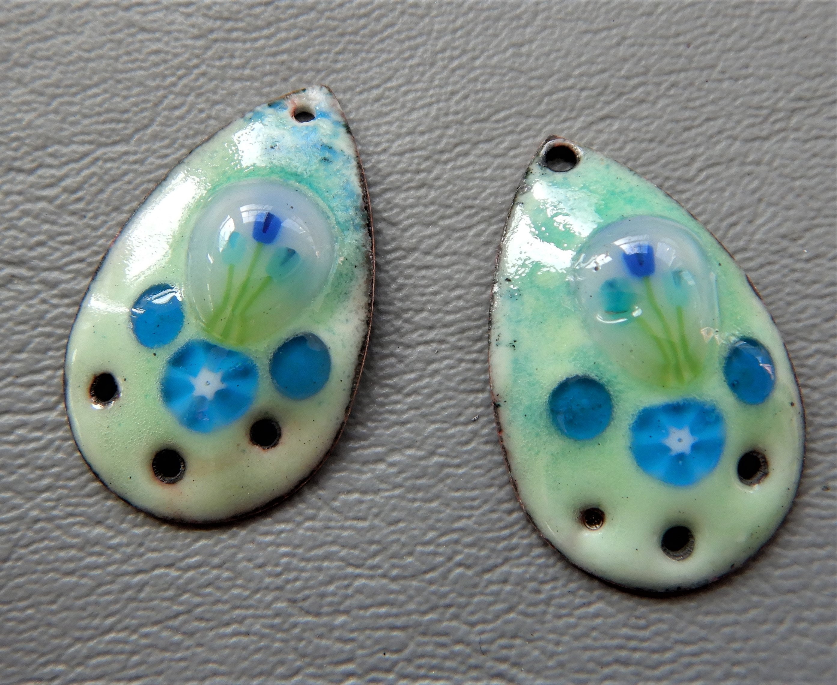 Cloisonne Flower Enamel Charms in A Beautiful Blue/Green with A Gold Finish - 3D Enamel Flower Charms/Pendants/Connectors
