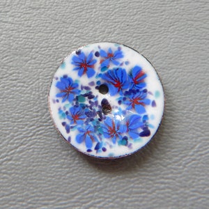 Handcrafted Enamel Button: Two Hole Sew Through Button  Royal Blue Calico 2020 B-020