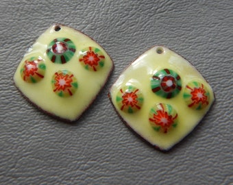 Enamel earring findings, charms, rounded diamonds  2021 F -475