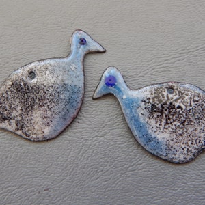 Enameled Earring Pair  Guinea Fowl  Single Hole Version  2019 F-758
