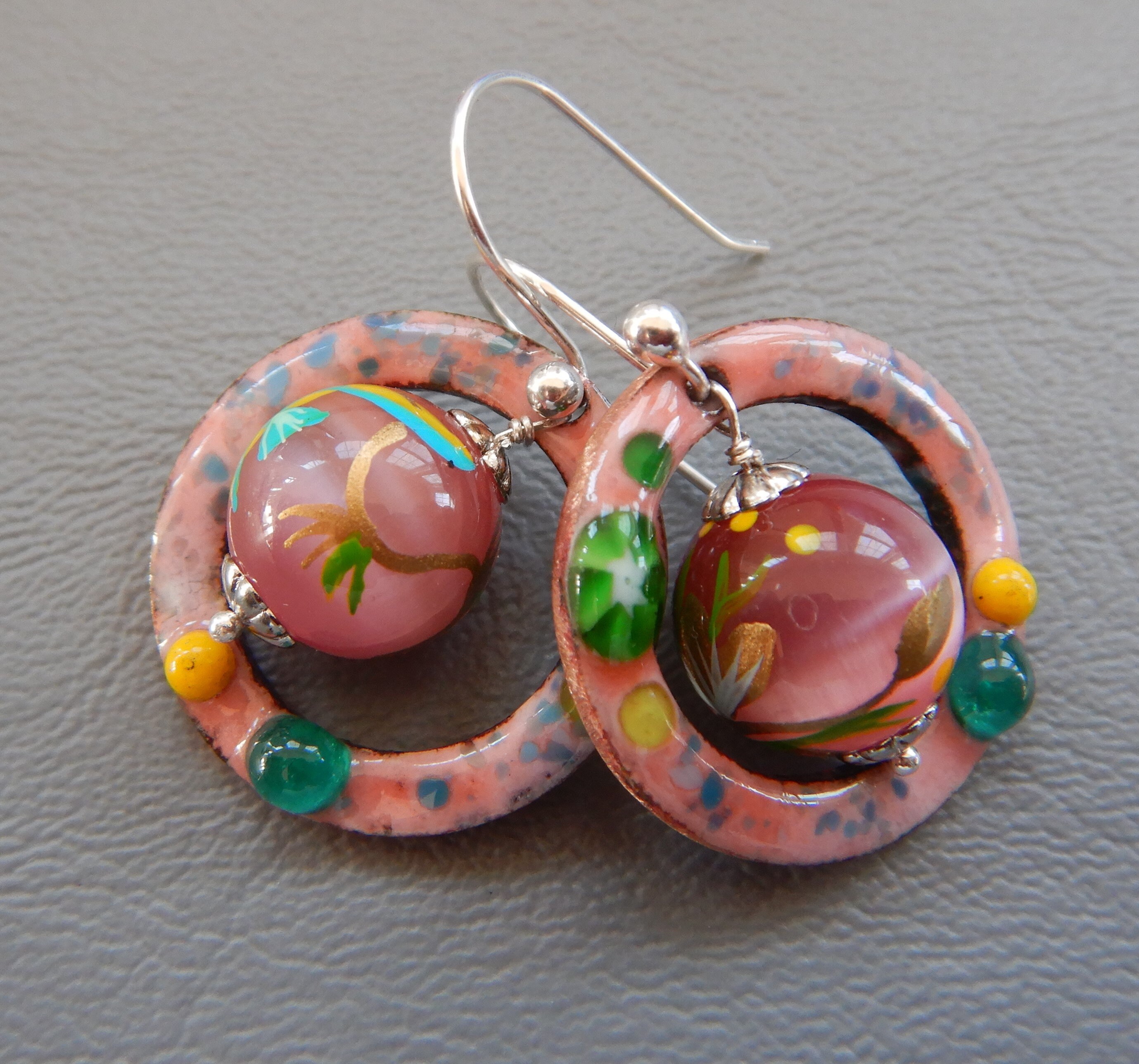 Earrings, Enamel and Vintage Glass 2019 E-176 - Etsy