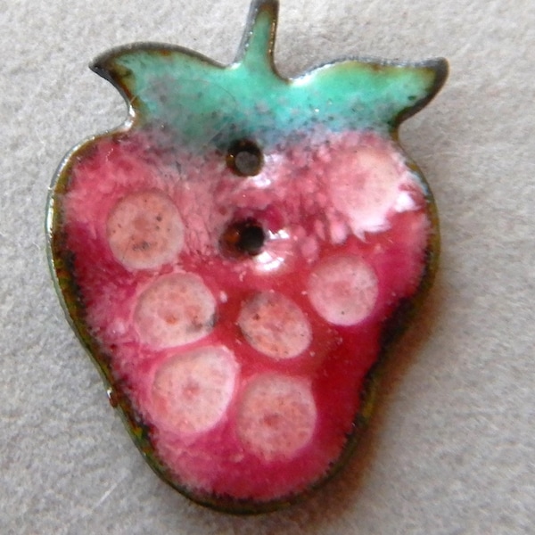 Enameled Sew-Through 2 Hole Button Strawberry  2026 B-100, B-101