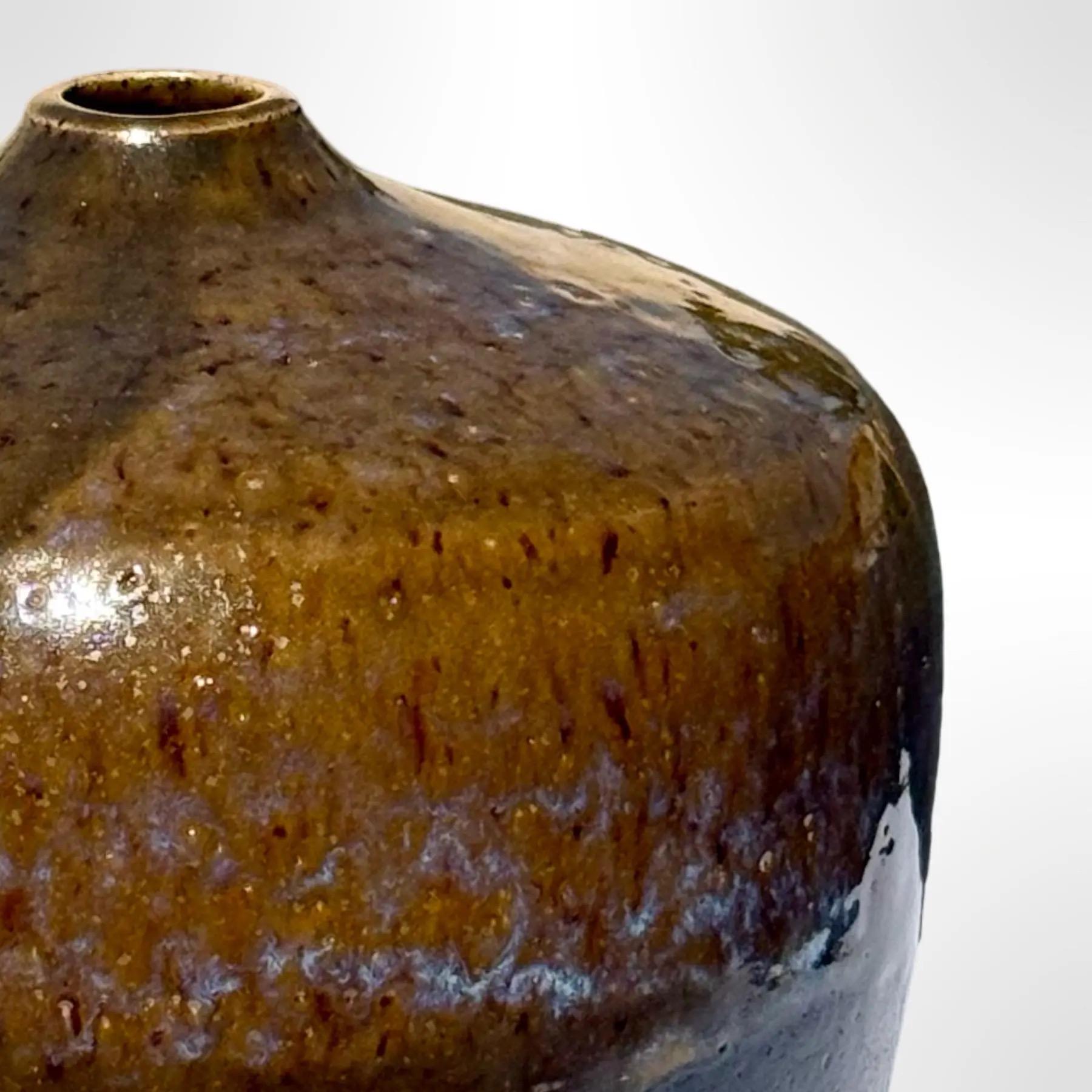 Vintage Studio Pottery Vase W/ Tenmoku Drip Glaze, Modern Ceramic Art ...