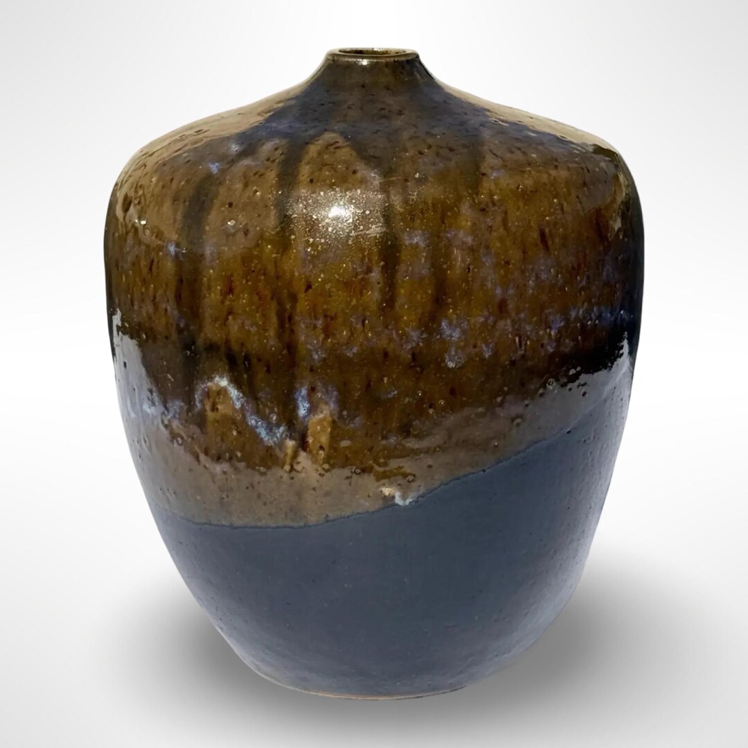 Vintage Studio Pottery Vase W/ Tenmoku Drip Glaze, Modern Ceramic Art ...