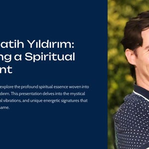 May include: A presentation titled "Cihat Fatih Yıldırım: Unveiling a Spiritual Blueprint" with a man smiling on the right. The text describes exploring the spiritual essence of the name Cihat Fatih Yıldırım.