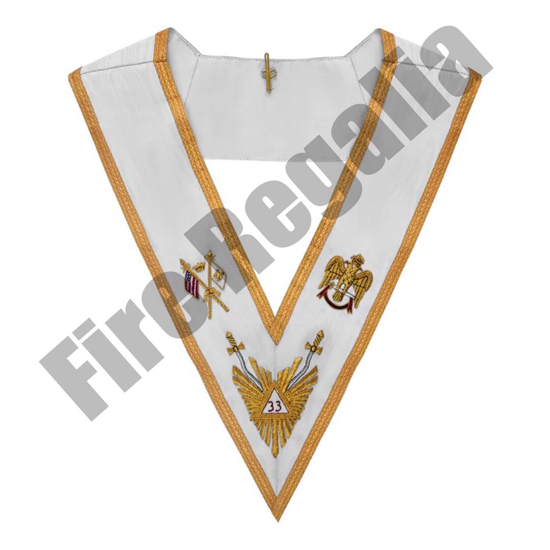 33rd Degree Scottish Rite Collar – White Ribbon With Gold Bullion ...
