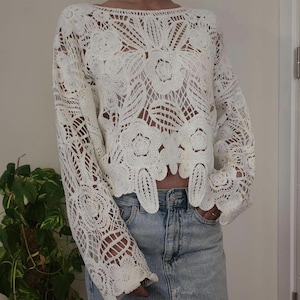 Beige Crochet Top – Handmade Boho Knit Summer Top – Open Knit Festival Tank – Beachwear Top – Lightweight See Through Crop