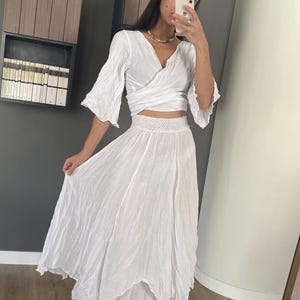women linen set, linen top and skirt, summer linen set, linen wrap top, linen clothing, linen outfit