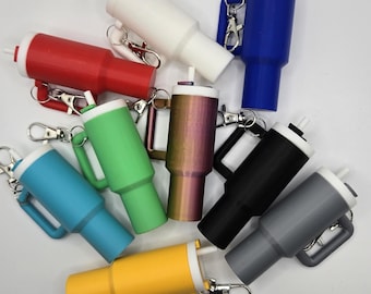 Mini Stanley Cup Keychain - Tiny Tumbler Chapstick Holder, PLA Material, 3.94 Inch, With Keychain & Bee Charm