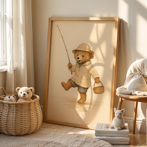 Charming bear Teddy Bear Fishing Nursery Decor Fisherman Kids Room Fishing Art Nursery Teddy Bear Print Kids Room Gone Fishing Nursery