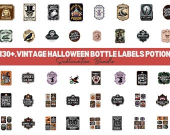 Vintage Halloween Potion Bottle Labels: Retro Apothecary Stickers (Digital Download, 130+ PNGs)