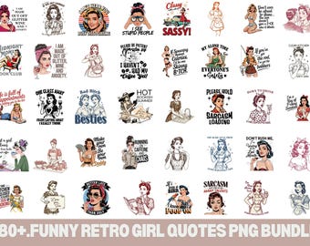 Funny Retro Girl Quotes PNG Bundle: Sarcastic Housewife Designs (Digital Download)