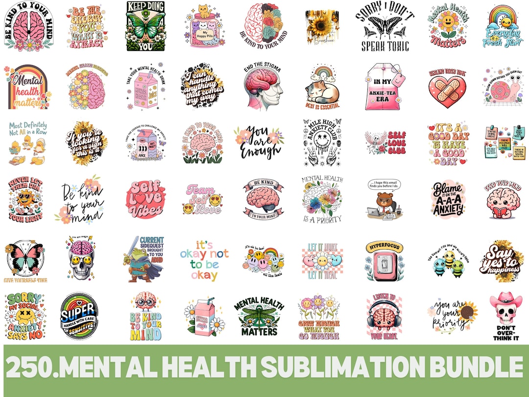 Mental Health Sublimation Designs Bundle, Retro Graphics (250+ PNG) - Etsy
