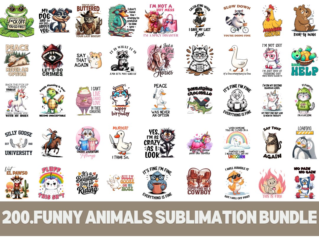 Funny Animal Quotes Sublimation Designs, Sarcastic Humor PNG Bundle - Etsy